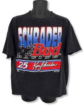 Vintage 90s NASCAR Schrader Bud Racing Graphic T-Shirt